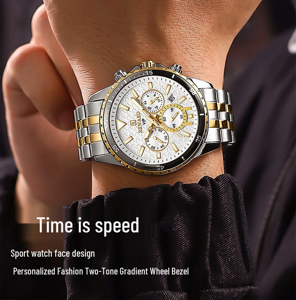 Premium Multi-Function Men's Sports Chronograph Luminous Waterproof Watch with Solid Steel Band