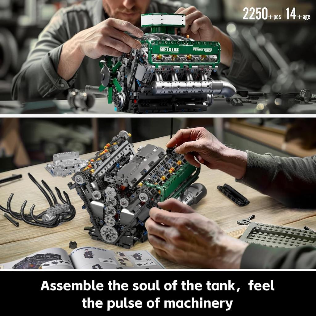 MOULD KING 10182 Technische Auto Spielzeuge Der Motorisierte V8 Panzermotor Baustein Bausatz Panzermotor Stein Kinder Weihnachtsgeschenk