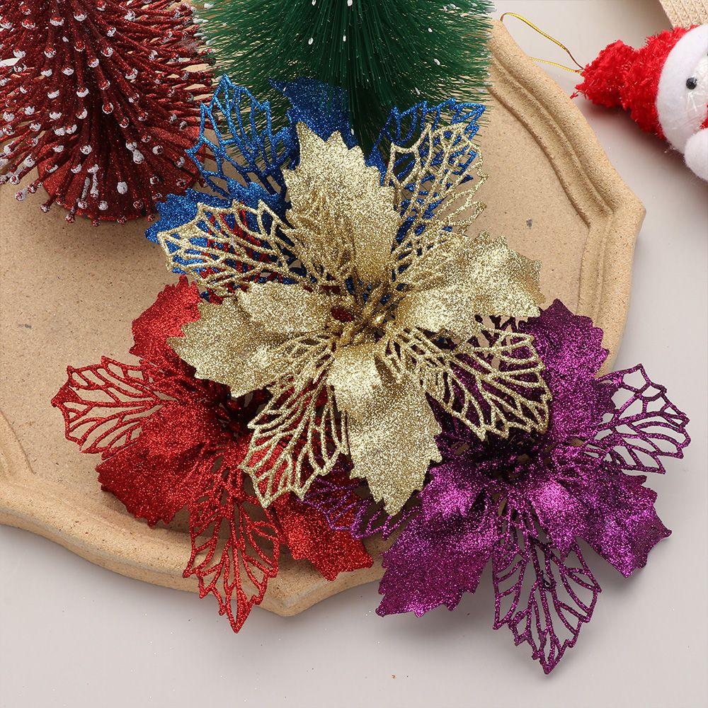 New Glitter Artifical Fake Flowers Christmas Tree Decorations Home Xmas Ornaments Christmas Flowers
