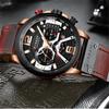 CURREN Men's Business Leather Strap Watch Waterproof Quartz Chronograph Date Display Three Sub-Dials Six Hands Casual Wristwatch