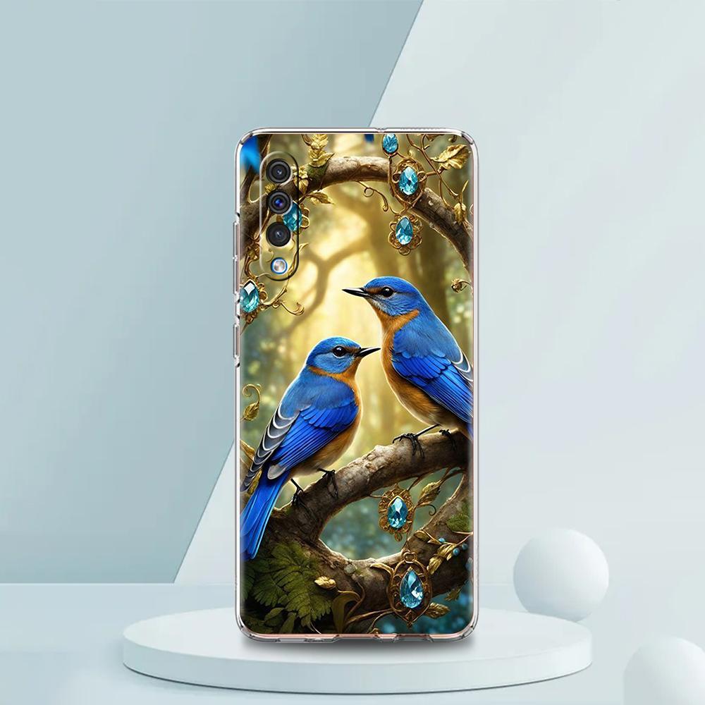 Transparent Phone Case for Samsung Galaxy A16 A14 A12 A22 A24 A42 A02 A06 A20 A30 A40 Soft TPU Cover Flower Floral Bird Pattern