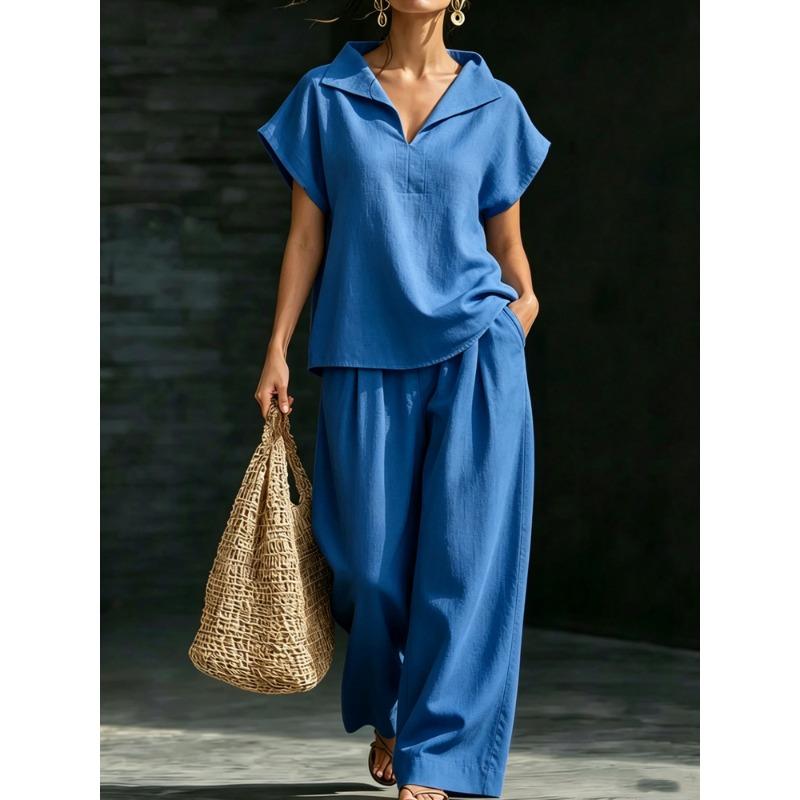 JPNTKY Women's Fashion Casual Short Sleeve V Neck Pants Suits