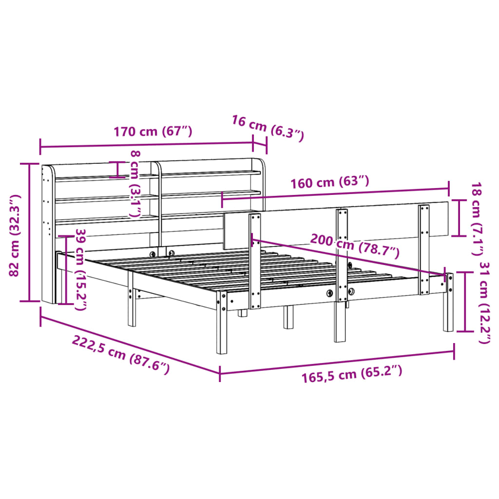 Solid Wood Bed Without Mattress White 160 X 200 Cm Pine Wood