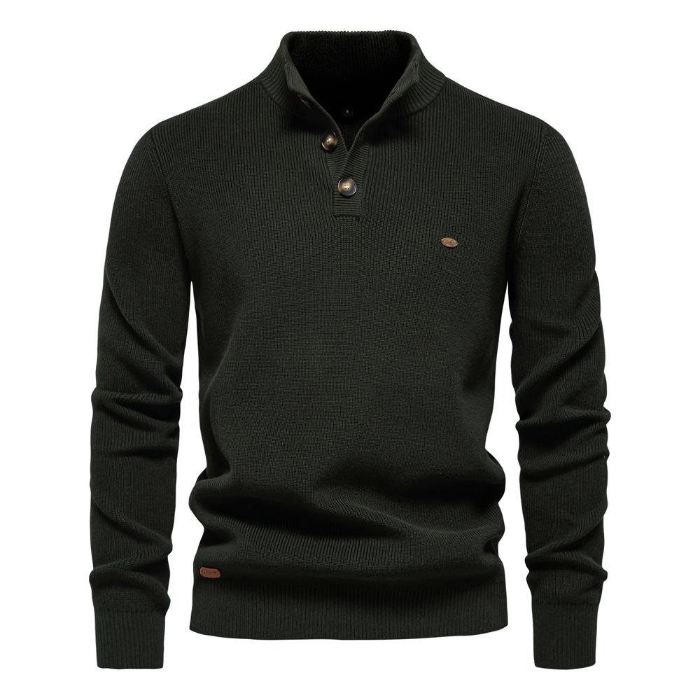Men's European Stand Collar Half-Zip Sweater - Solid Color, Versatile Fall/Winter Style, Long Sleeve Trendy Casual Wear.