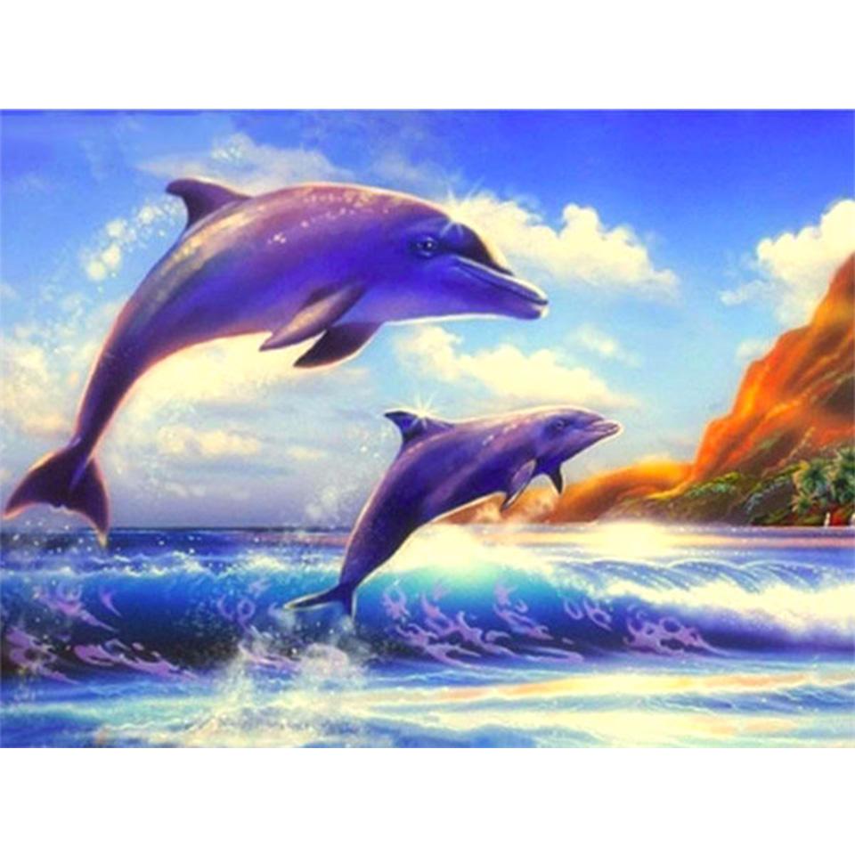 5D DIY Diamond Painting Full Round Animal Dolphin Diamond Embroidery Painting Cross Stitch Kit Home Decoration Rhinestone Gift