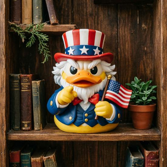 Patriotic Duck Figurine Funny Uncle Duck Statue with American Flag And Top Hat Collectible 4th of July Decoration for Independence Day Home Decor