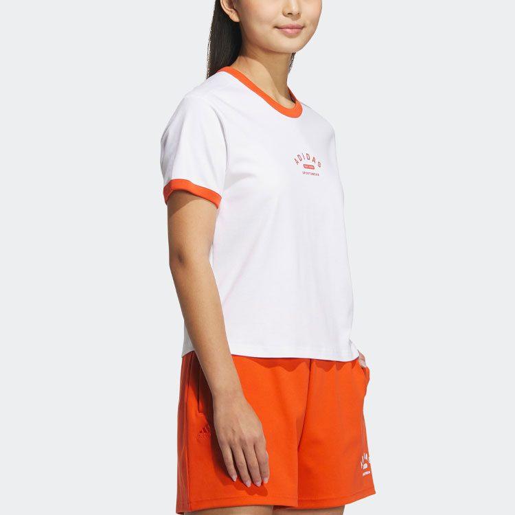 Adidas T Shirts Women's White Old Red Crew Neck Moderate Straight Fit IP3938