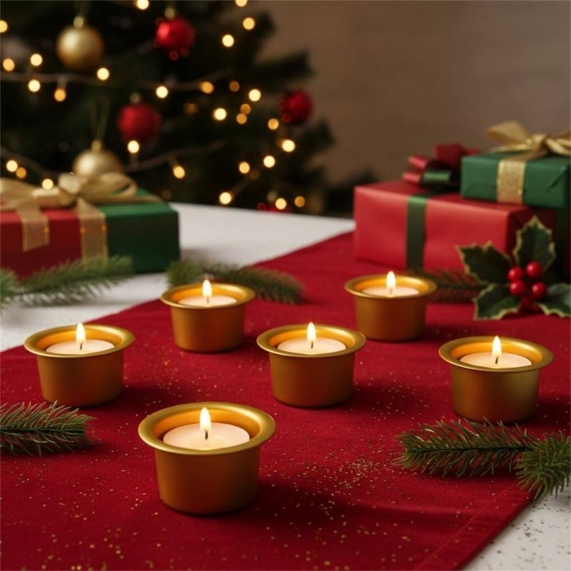 Festliche Goldene Aluminium Kerzenbecher Kerzenständer Einsätze Halter Tropfschalen Sicher für Zuhause Feiertags-Party Dekoration