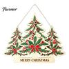 Christmas Front Entrance Sign Wooden Hanging Ornament, Multi-Layer Tree Wood Plaque Vintage Window Decor with Rope, Merry Festive Door Wall