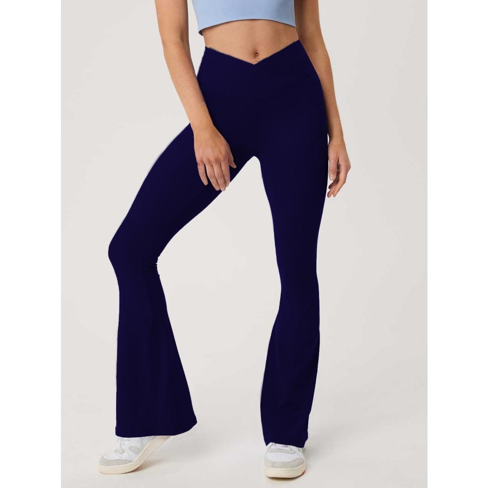 New Cross-Waist Sensual Sheer Yoga Pants Slimming High-Waisted Butt-Lifting Workout Fitness Solid-Colour Flared Trousers