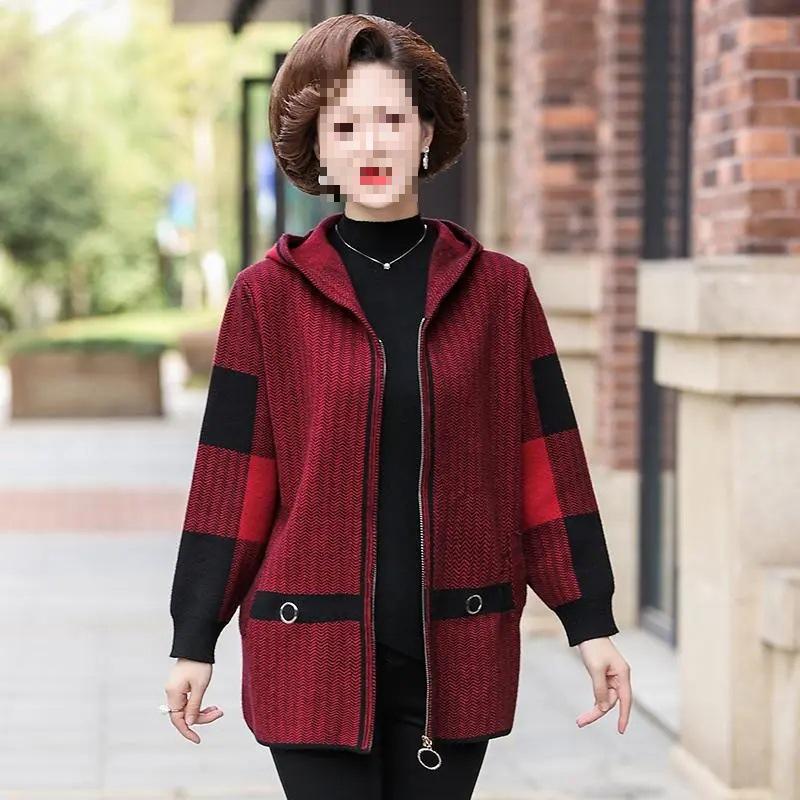 Fat Mama Plus Size Double-Sided Fleece Hooded Jacket for Mid-Aged & Elderly (Spring/Autumn)