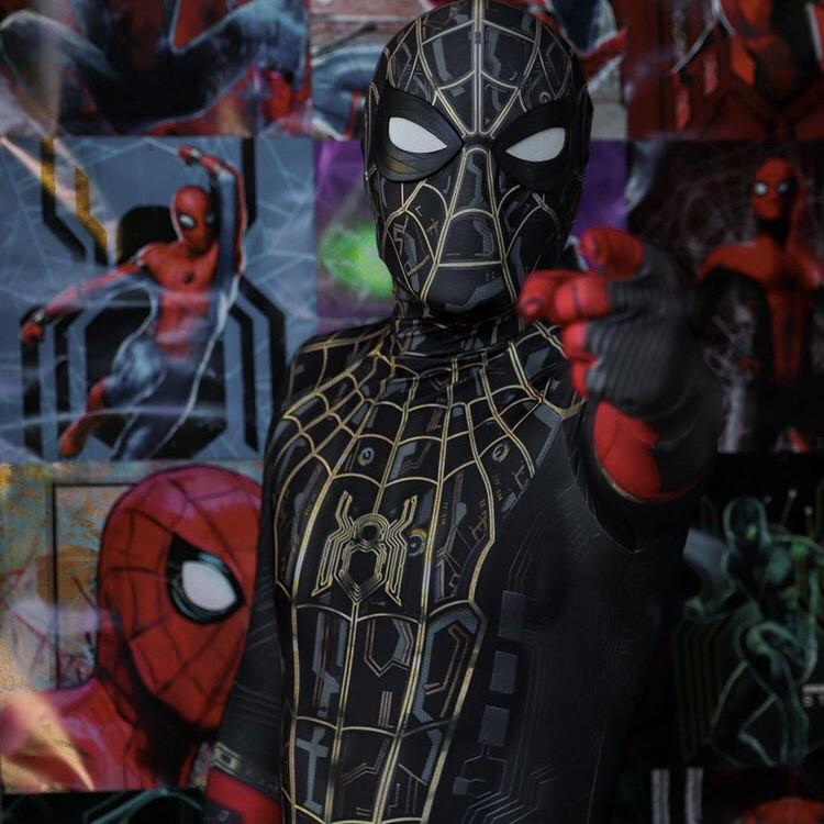 Iron Spider 3 Costume Noir et Or No Way Home Bodysuit Cosplay Combinaison Stretch Spandex Costume d'Halloween pour Homme Adulte