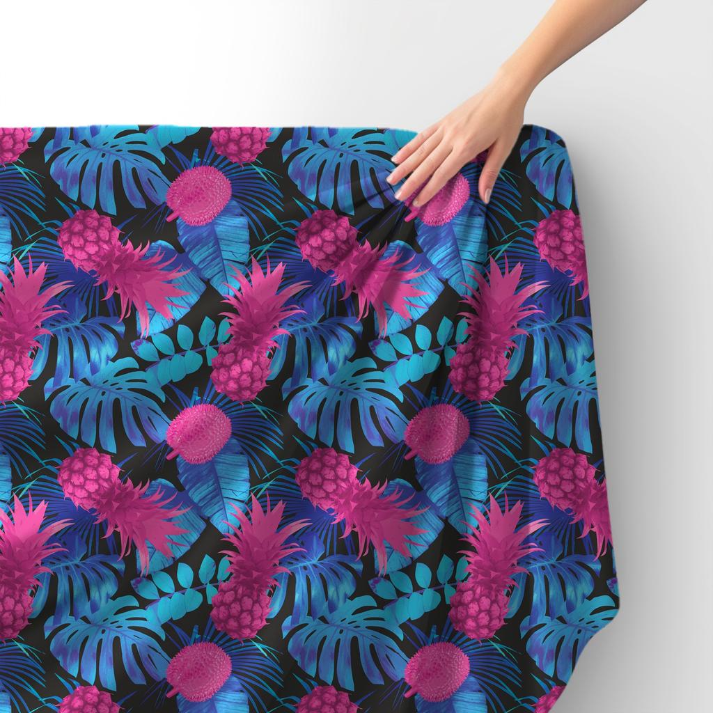 Royal Samt Stoff Polyester Zum Nähen - Motiv Ananas Und Palmblätter