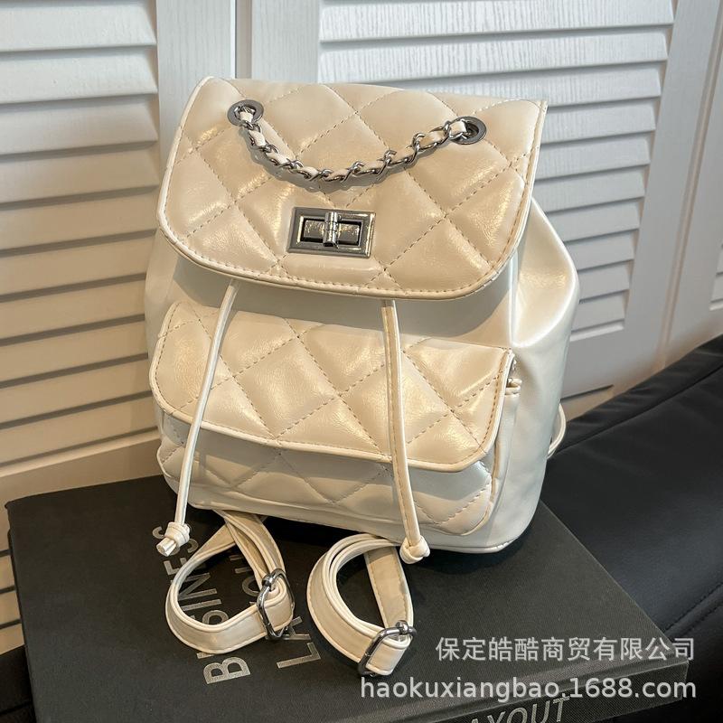 Rautenketten-Rucksack Damen Nischendesign Mode Bucket Bag Lässig Koreanische Version Schultasche Premium Reiserucksack