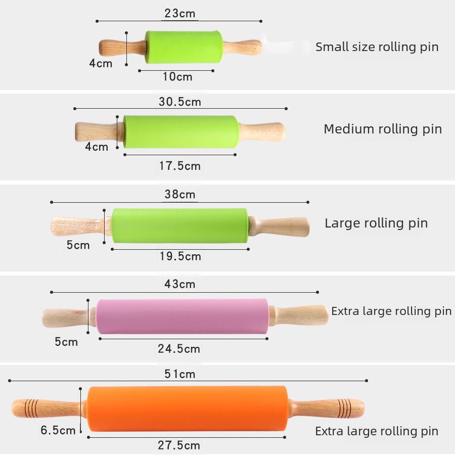 Silicone Rolling Pin Set: Large, Medium & Small with Wooden Handles, Silicone Mat, Dumpling Dough Tools & Hammer