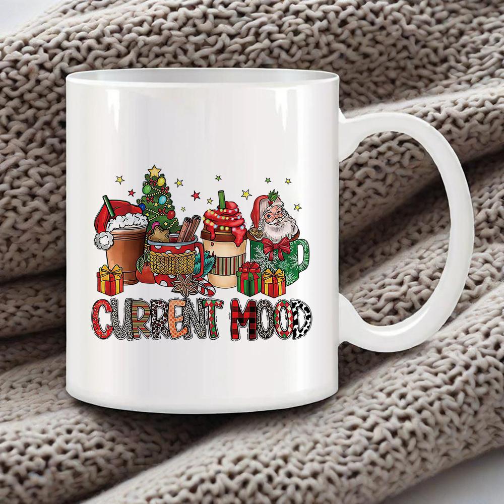 Cozy Xmas Themed Coffee Mug Christmas Tree Drawing Ceramic Mugs Santa Snowman Breakfast Cups Ho Ho Ho Cup Festive Gift Drinkware