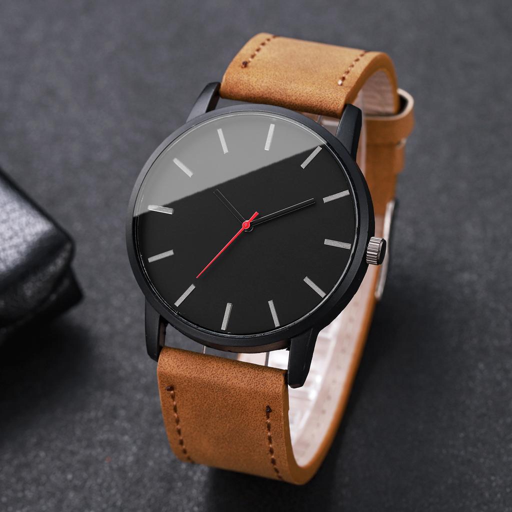 2PCS/Set Men Business Watches Fashion Ultra-thin Dial Leather Band Quartz Watch Simple Clock for Men Reloj Hombre