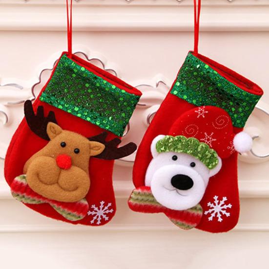 Mini Christmas Stockings 6 Inch Small Christmas Stockings with Glitter Sequin Cuff 3D Snowman Bear Santa Claus Reindeer Hanging Socks