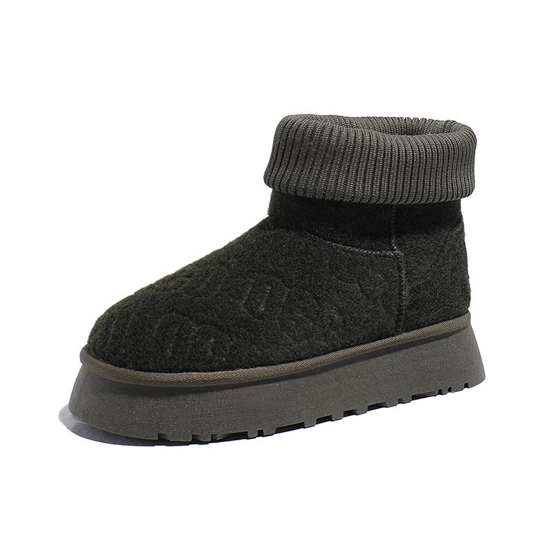 Fashion Shoes for Women 2024 New High Quality Slip On Mid-Calf Warm Women's Boots Solid Color Round Toe Flock Low-heeled