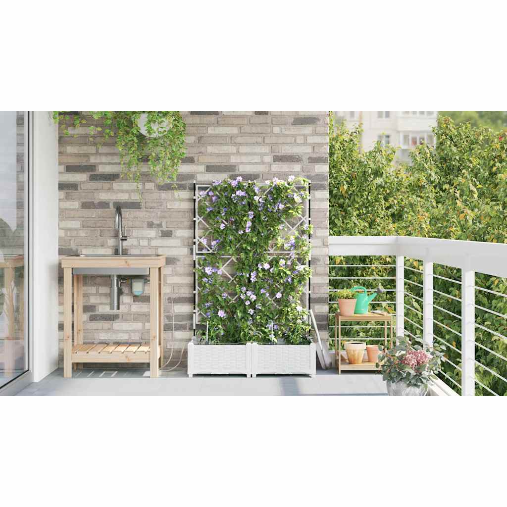 Garden Planter 2 Pcs White 80 X 40 X 126 Cm Plastic