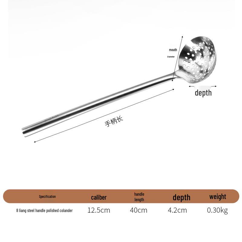 Stainless Steel Slotted Spoon with Wooden Handle - Cooking Utensil for Stir-fry, Noodle Straining, and Oil Draining.
