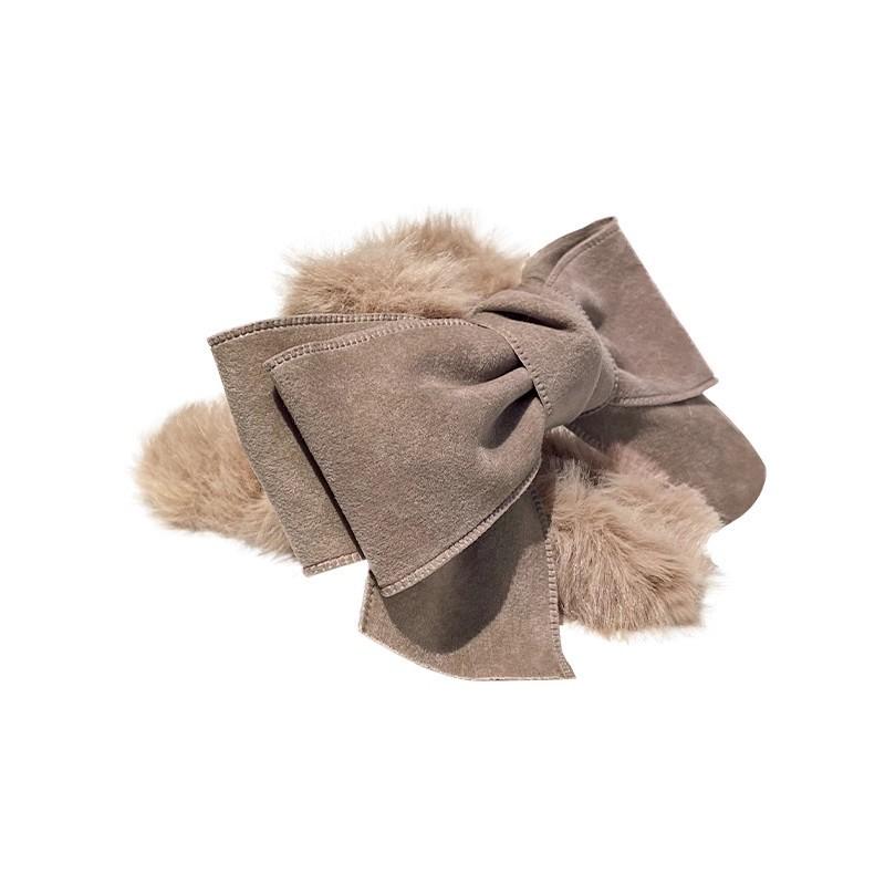 Autumn and winter plush bow large grab clip women's back head hair shark clip Internet celebrity same head jewelry