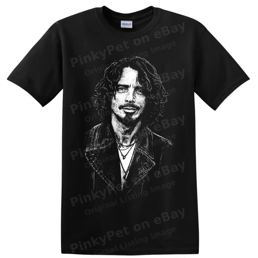 T-shirt Ritratto Chris Cornell Cantante Rock Grunge Fan di Musica Grafica Maglietta Bianca