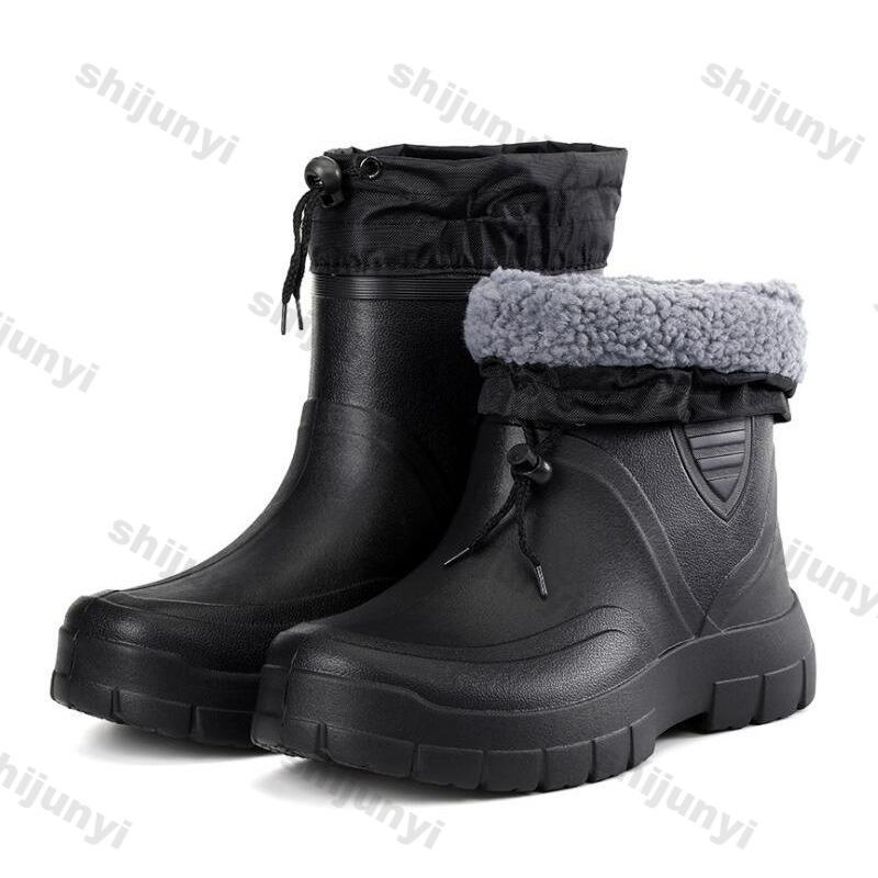 Herren Schneestiefel Warm Wasserdicht Regenstiefel Plüsch Rutschfest EVA Bequem Winter Outdoor Küche Arbeitskleidung Verschleißfest Herrenschuhe