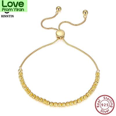 Rinntin 18k Goud Over 925 Sterling Zilver Diamantgeslepen Verstelbare Bolo 3mm Kralen Armband Voor Dames Handgemaakte Italiaanse Sieraden Sb125