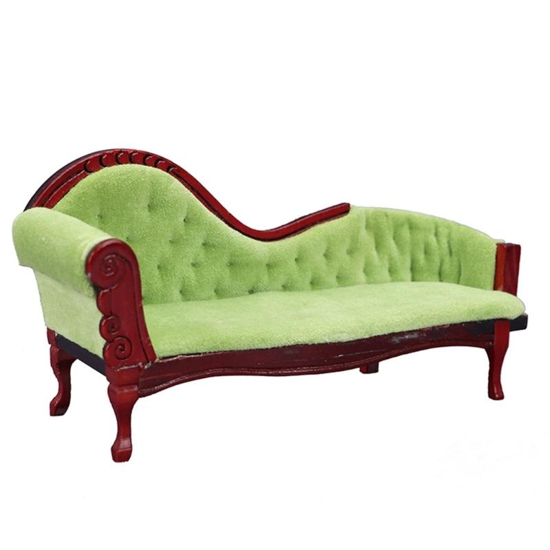 Cute 1:12 Scale Dollhouse Living Room Armchair Furniture Simulation Wood Sofa Couch Model Living Room Toy for Girls