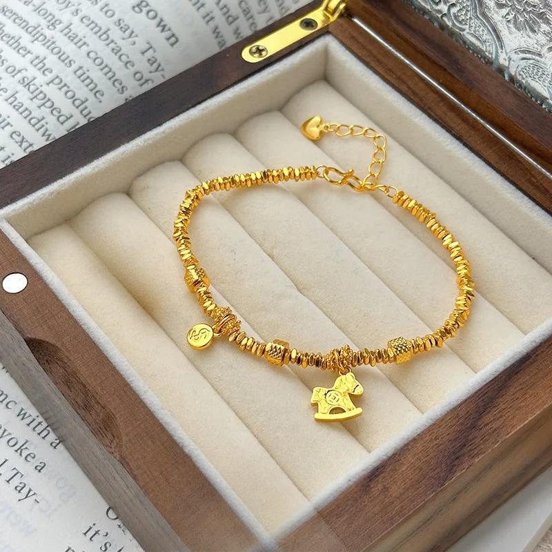 Real Gold Light Luxury Design Horse Zodiac Sign Will Make You Rich Soon Bracelet Ring золотой
