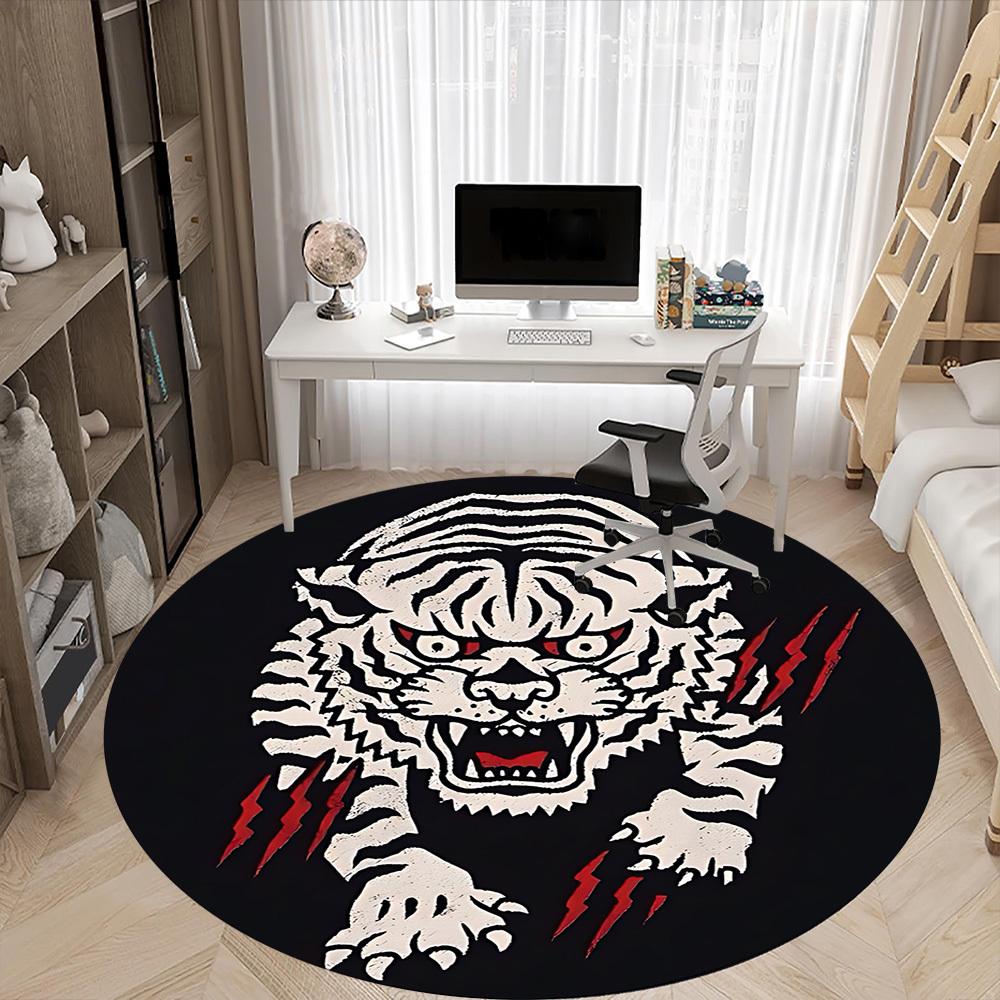 1pc Tiger Print Chair Carpet for Office, Round Non Slip Durable Large Size Office Carpet, Suitable for Office