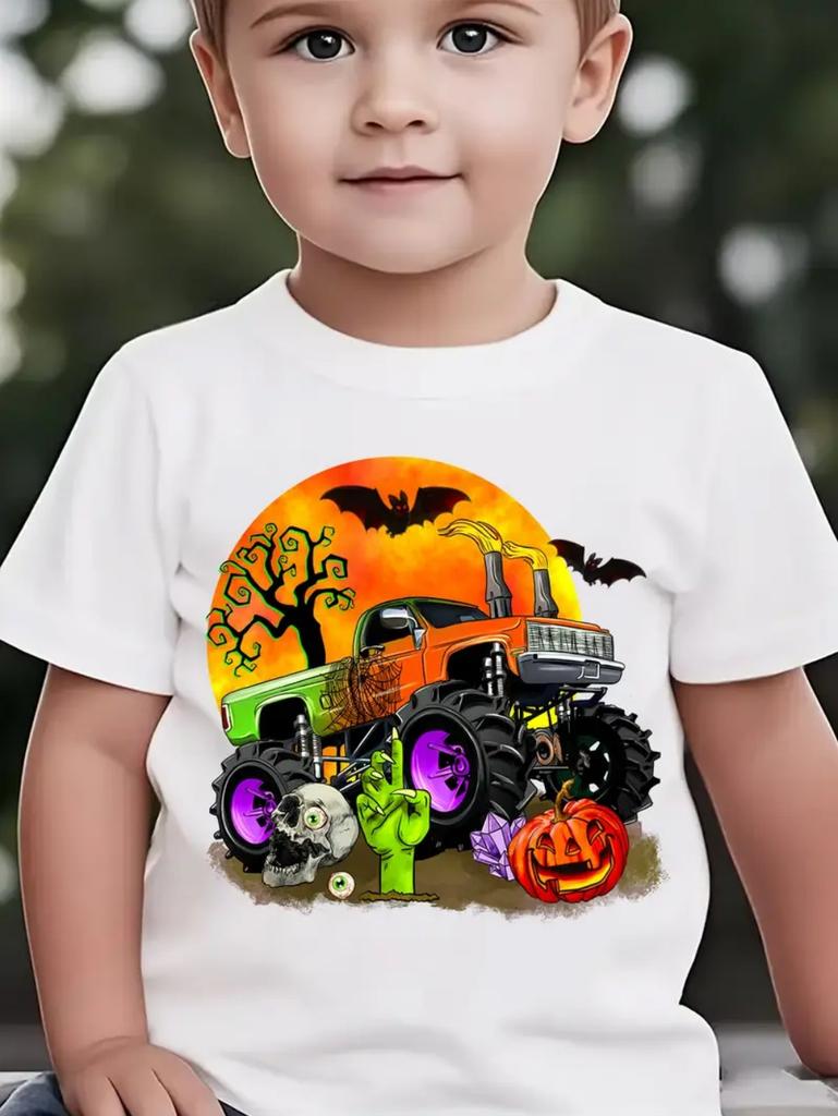 Happy Halloween Fashion Kids' T-Shirt Summer Casual Tops Spooky Short-Sleeved Halloween Pumpkins Print T-Shirts Halloween Gifts