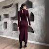 Herbst/Winter Damenmode Einfarbig Hochgeschlossenes Plissee-Design Kleid
