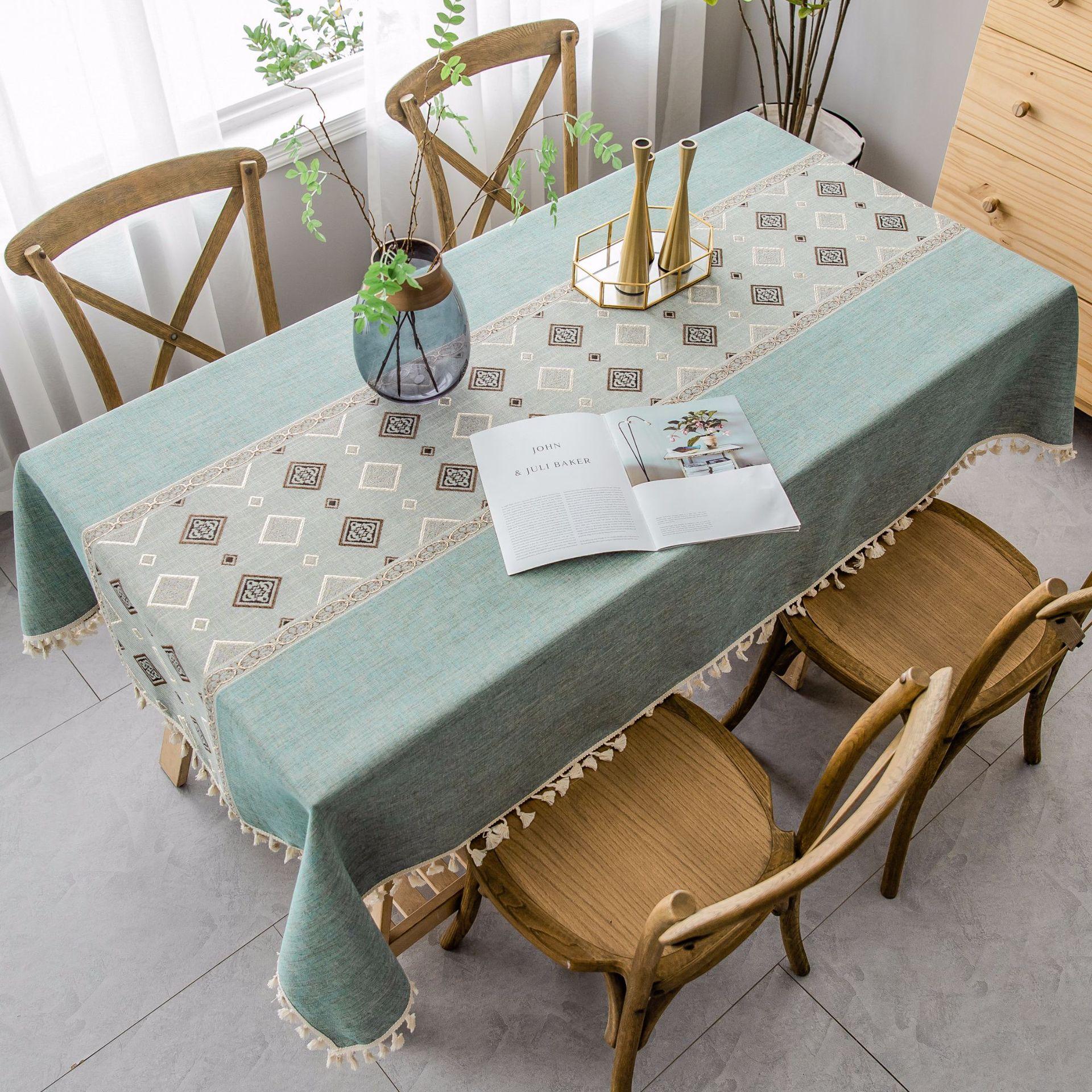 Этническая льняная моющаяся скатерть Пасторальная скатерть для чаепития Домашняя скатерть Прямоугольная скатерть для журнального столика Скатерть 90*90cm