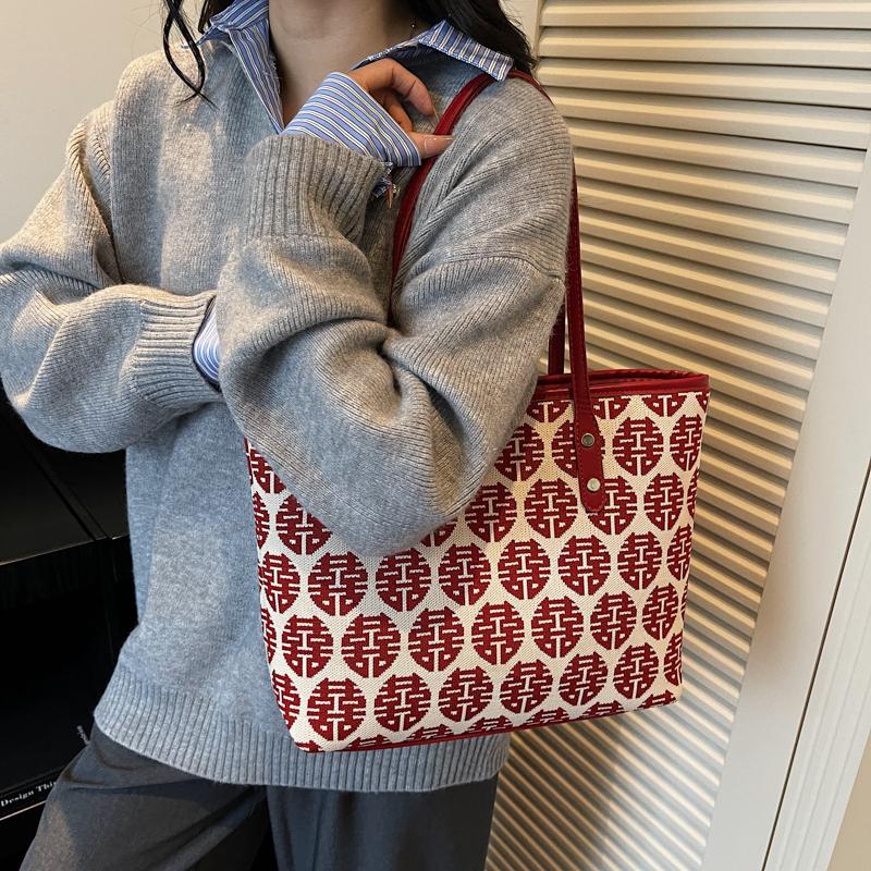 Fabric Happy Word Large Capacity Women's Handbags Natial Style Bride Bag 2026 Fashi Bags for Women Temperament Shoulder Bag