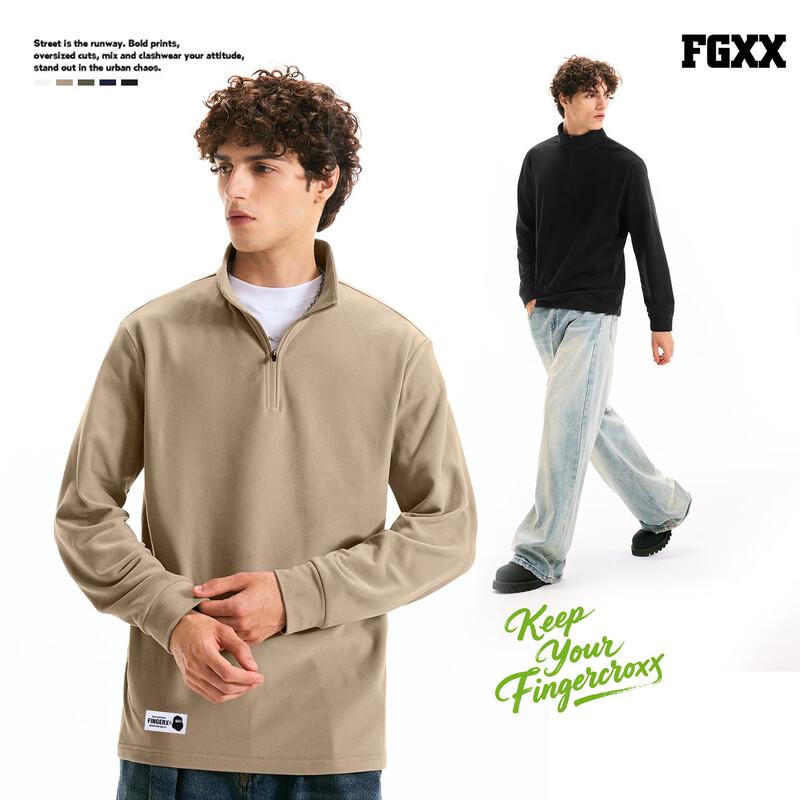 Fingercroxxit Unisex Half-Zip Mock Neck Fleece Long Sleeve Top