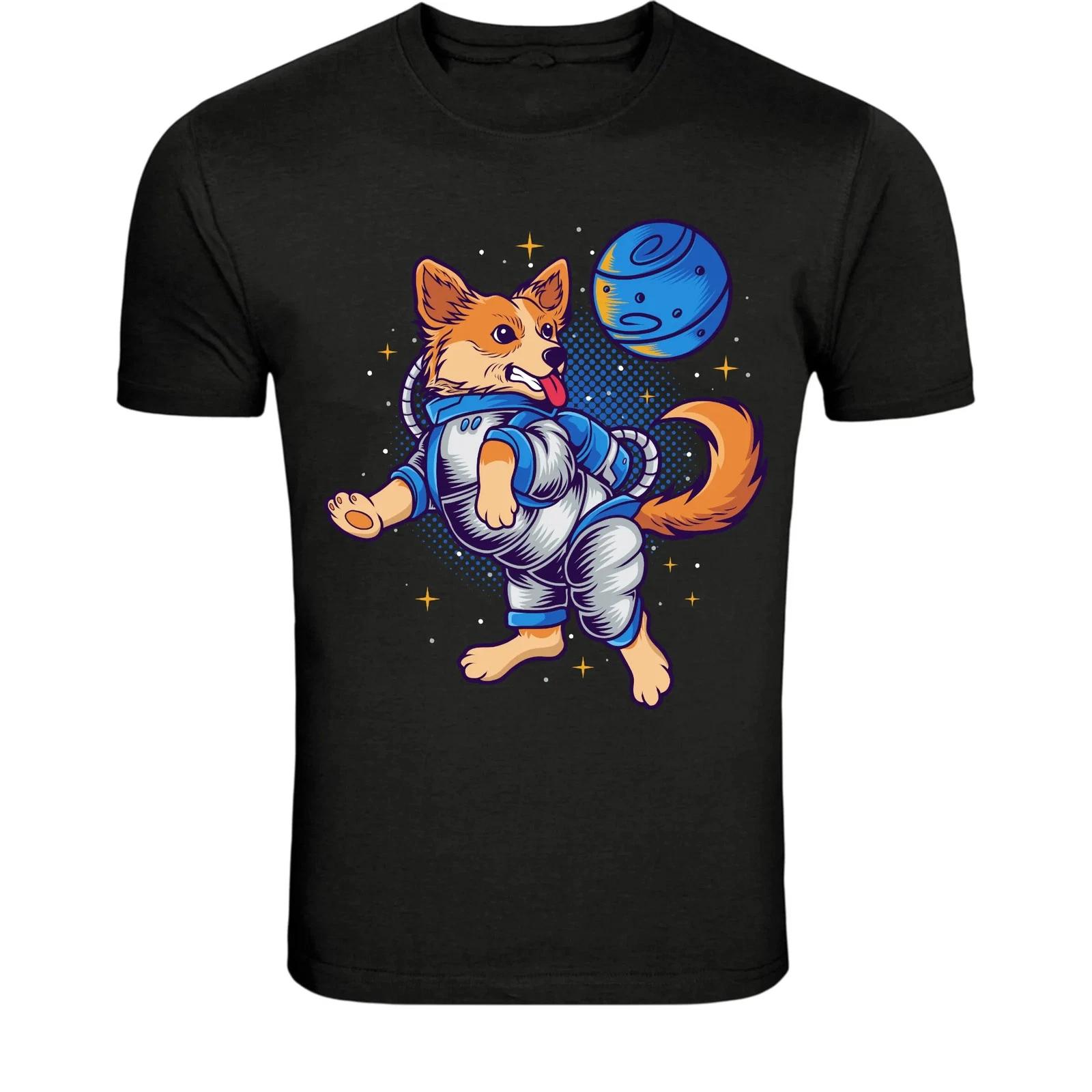 Funny Astronaut Dog Space T-Shirt - Cute Corgi Space Explorer XL