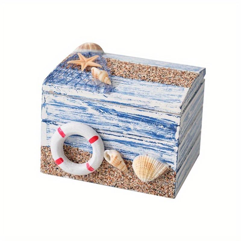 4 pz Scatola portaoggetti in legno mediterraneo Organizzatore per gioielli Piccola scatola in legno dall'Oceano per esposizioni a tema spiaggia Decorazione per la casa