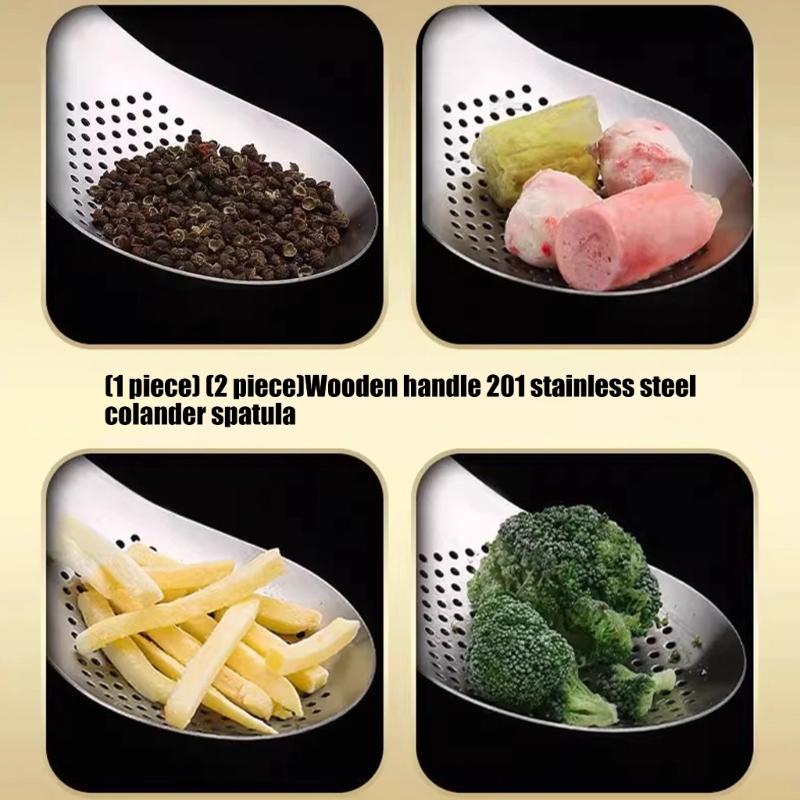 201 Stainless Steel Strainer Spoon With Wood Handle For Frying And Broth Straining Efficient Oil And Soup Separation Tool