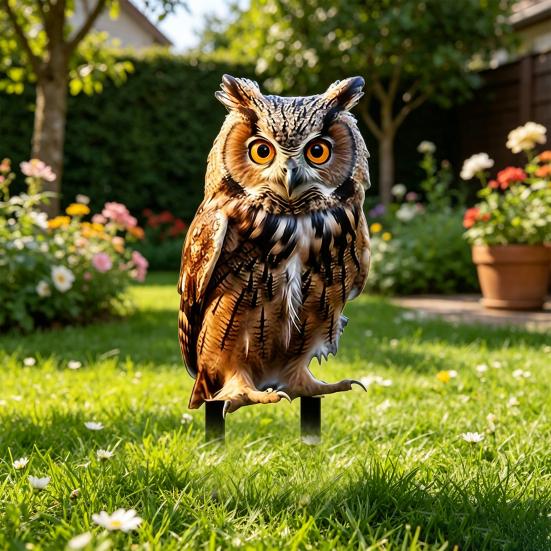 Owl Garden Stake, 2D Acrylic Owl Decoration, Outdoor Realistic Owl Yard Art Stake for Lawn Flower Bed Planter Decor