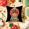 Japanese Style Samurai Cat Cushion Cover Plush Fabric Soft Double-Sided Printed Sofa Warm Winter Home Gift Pillow Cover