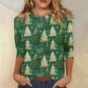 3/4 Sleeve Shirts For Women Print Christmas Tees Blouses Casual Plus Size Basic Tops Pullover