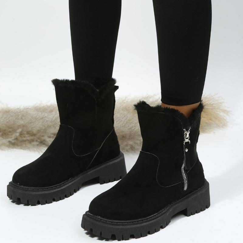 Women's New Winter Fur Lined Integrated Snow Boots Fleece Lined Casual Martin Ankle Boots Warm Cotton Shoes