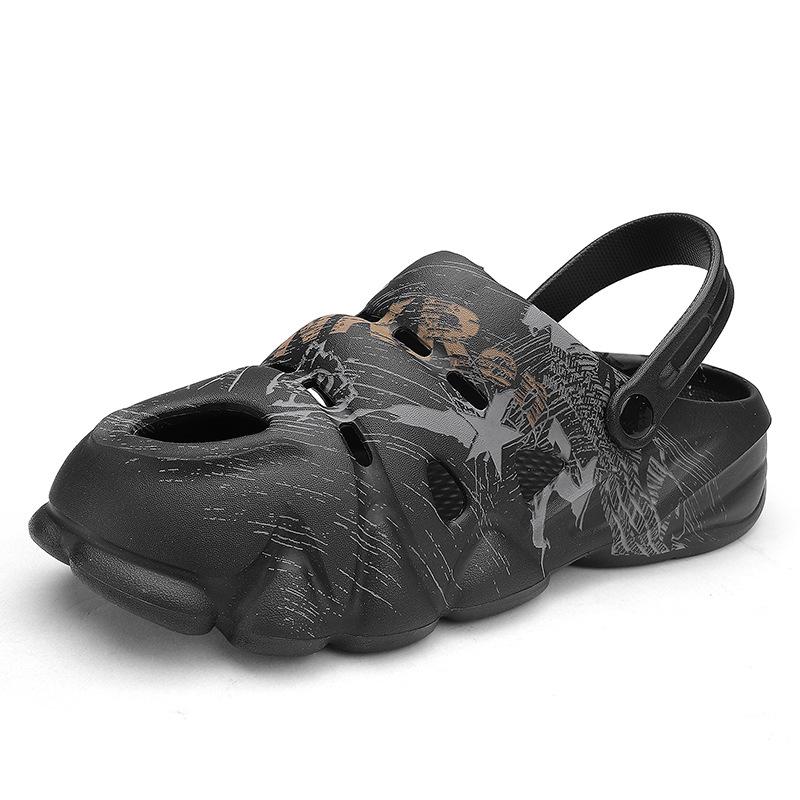 Casual Men'S Hollow Hole Shoes Soft Sole Light Breathable Thick Sole Non-Slip Camouflage Beach Sandals Men