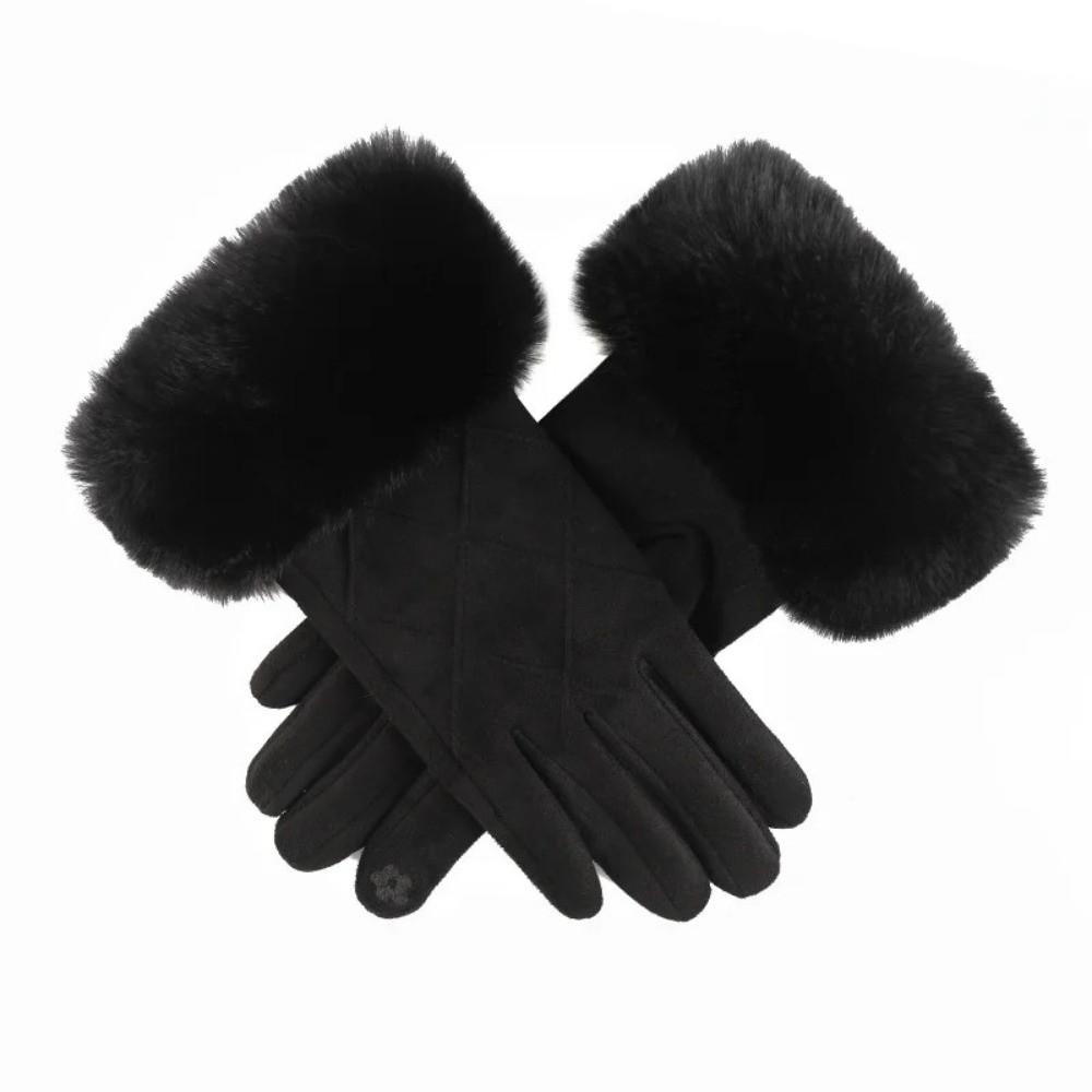Winter Fleece-lined Gloves Plaid Cycling Mittens Elegant Touch Screen Gloves  Keep Warm