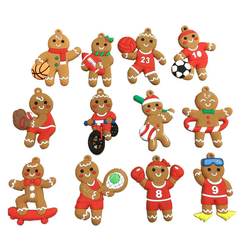 Christmas Gingerbread Man PVC Ornament: Soft Rubber Snowman Cookie, House & Tree Decoration