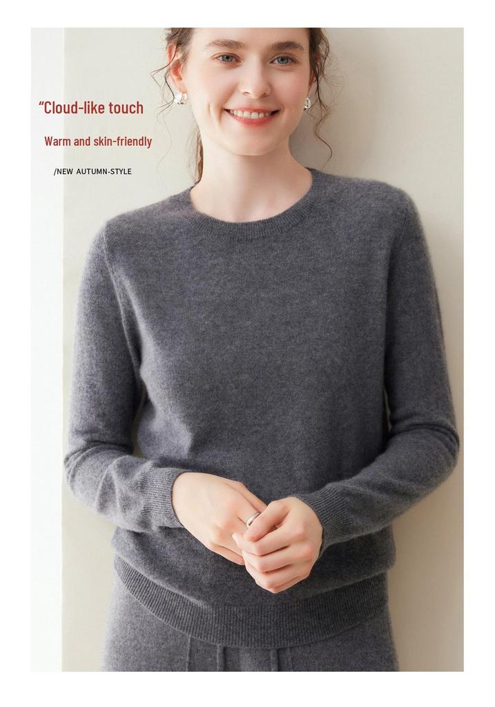 Lekasha Women's 100% Pure Cashmere 12-Gauge Knitted Round Neck Sweater