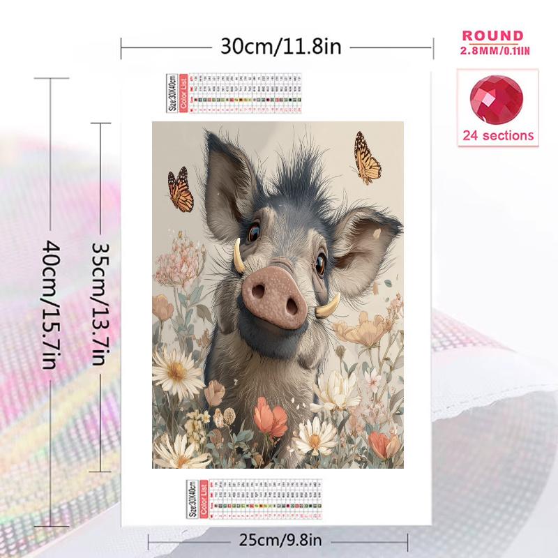 Warthog and flowers Pattern 3pcs 100% Round Full Drill 5D DIY Diamond Painting Embroidery Cross Stitch Rhinestone Décor