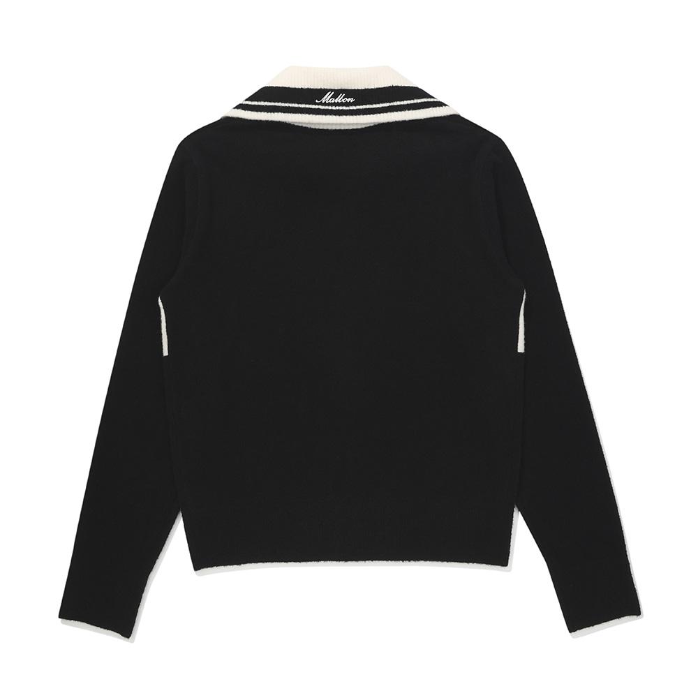 MALBON GOLF Women'S Layered Zip-Up Collared Knit Top Black (Woman)